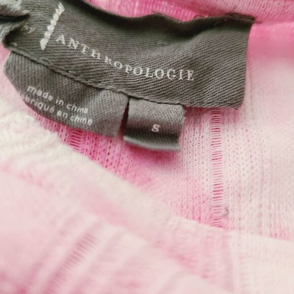 Anthropologie Top S Pink Knit Tie Dye Puff Sleeve Pullover Short Sleeve Shirt - Picture 6 of 8